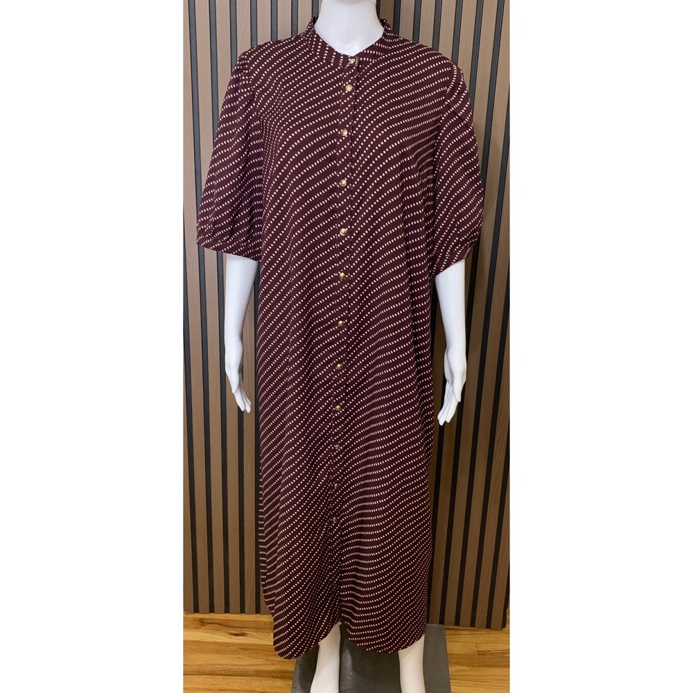 Ann Taylor Burgundy Dotted Stripe Button Front Midi Dress Size 18 Gold Buttons